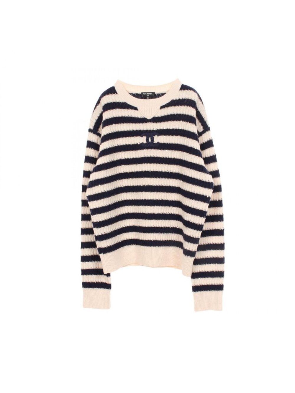 Chanel Knit CC Logo Sequined Border Cashmere Sweater